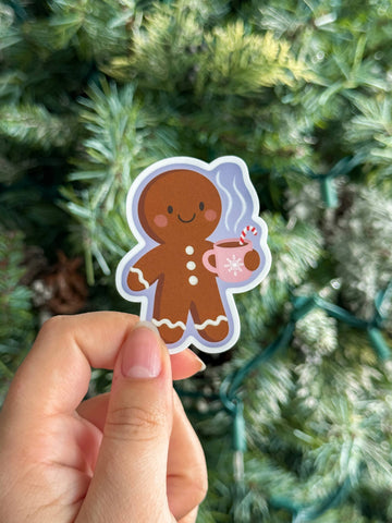Cozy Drink Gingerbread - Christmas Cookie Vinyl Sticker - 0
