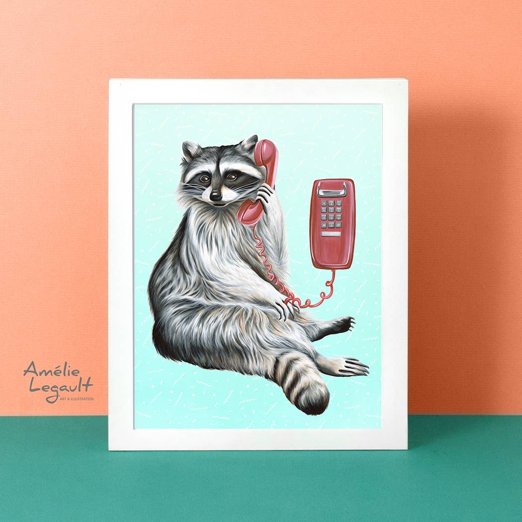 Raccoon on the Phone Card