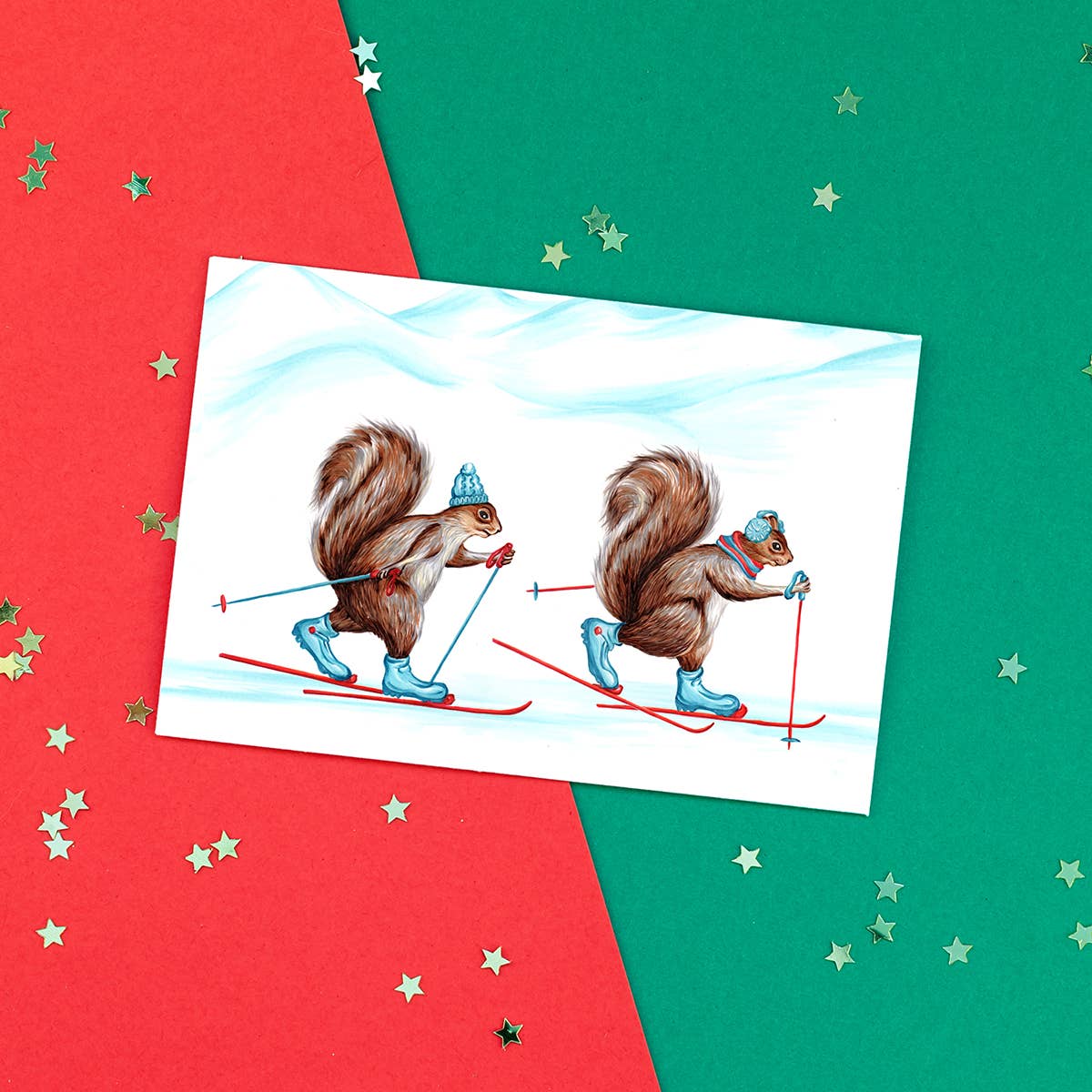 Squirrels Cross Country Skiing Card