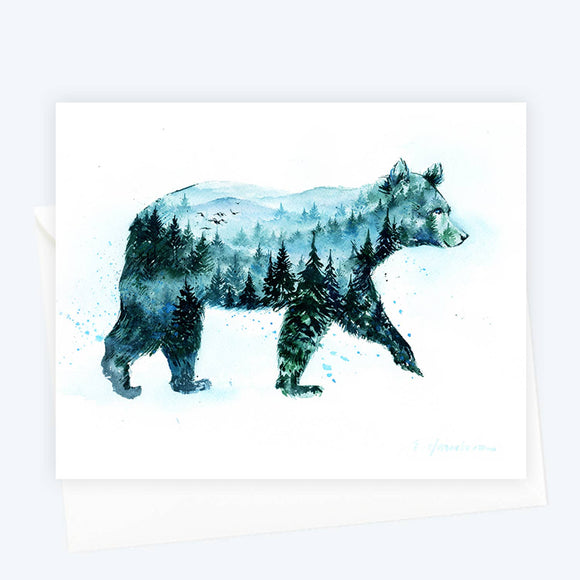 Misty Bear - Fog Forest Bear Watercolor Art Card