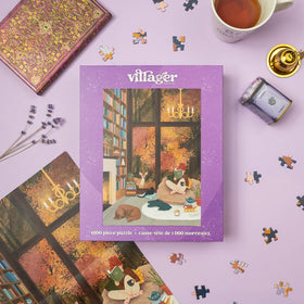 Villager Puzzles | Dream Library | 1000-Piece Puzzle for Adults - Villager Puzzles Dream Library 1000-piece handmade Canadian jigsaw puzzle gift with cozy reading scene.