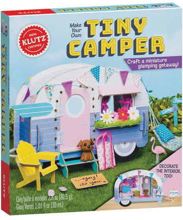 Make Your Own Tiny Camper - Handmade tiny camper craft kit with pastel colors, flower decorations, and miniature furniture, unique Canadian gift.