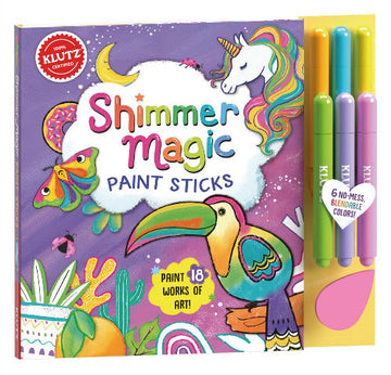 Shimmer Magic Paint Sticks - Shimmer Magic Paint Sticks set with colorful markers and whimsical unicorn and toucan artwork, unique handmade Canadian gift.