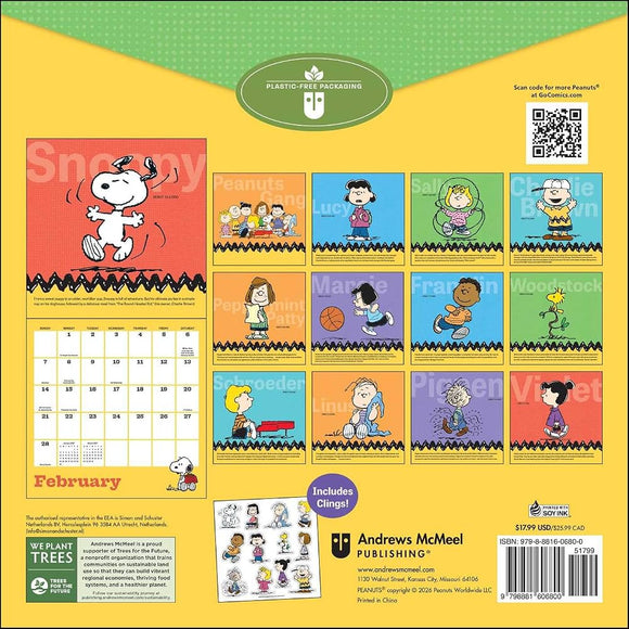 Peanuts 2027 Wall Calendar with Clings