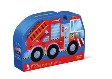 36 PC Puzzle: Vehicles - 36-piece handmade Canadian floor puzzle shaped like a red fire truck, unique gift for kids ages 2-4.