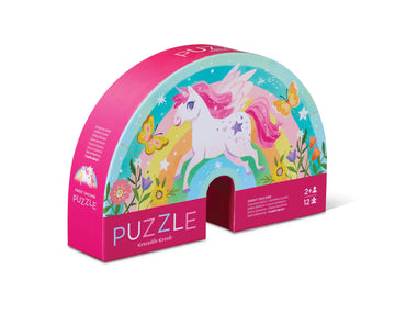 12 PC Mini Puzzle: Sweet Unicorn - Colorful 12-piece handmade Canadian puzzle with a pink unicorn design, unique gift for kids aged 2-4 years.
