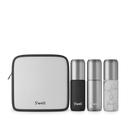 Onyx Travel Bottle Set - Onyx Travel Bottle Set with silver and marble pattern bottles and compact white zippered case, handmade Canadian gift.