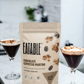 Chocolate Espresso Martini - Gourmet Popcorn (Eatable) - Eatable Chocolate Espresso Martini gourmet popcorn in a handmade Canadian gift pouch.