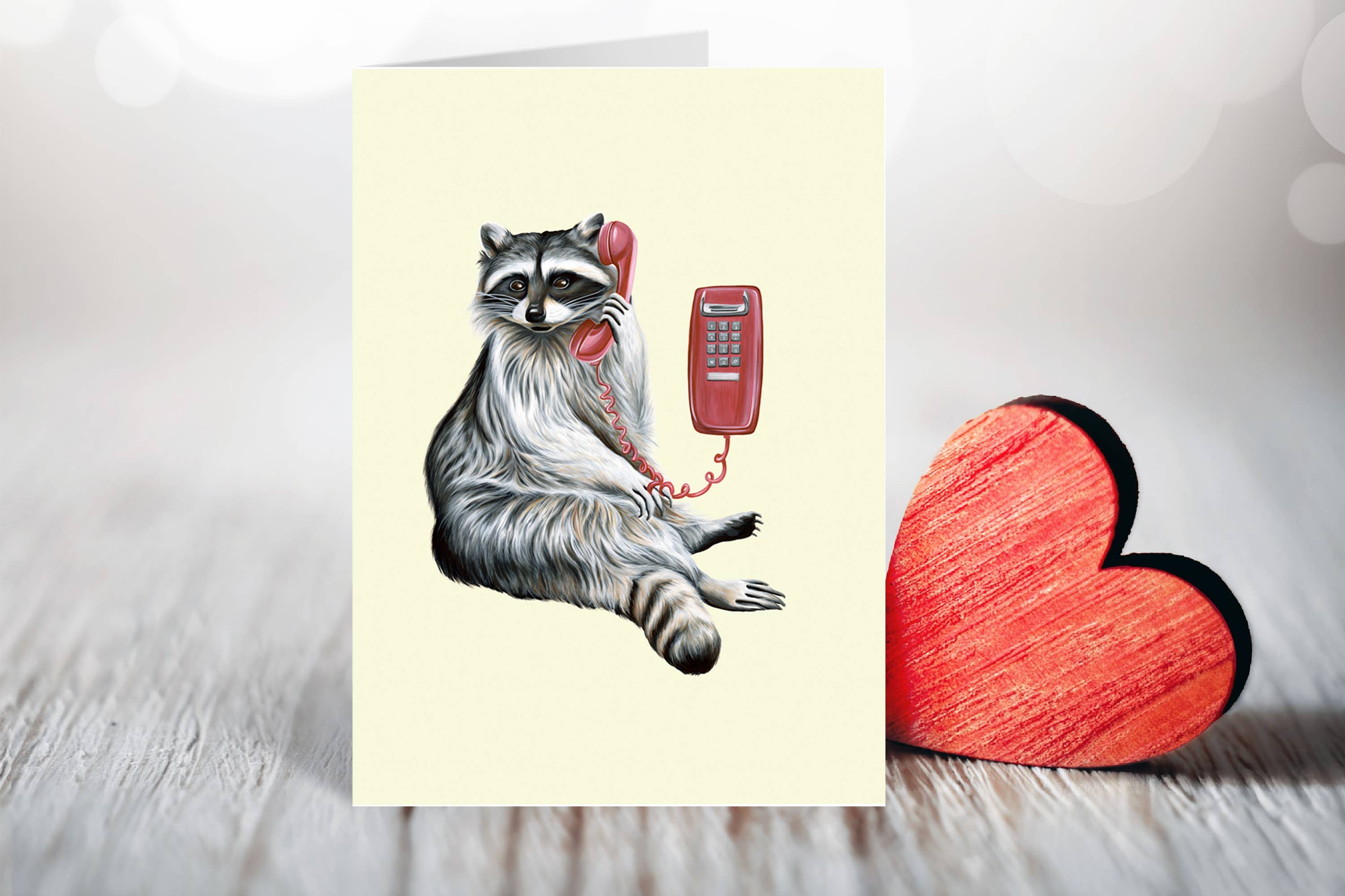 Raccoon on the Phone Card