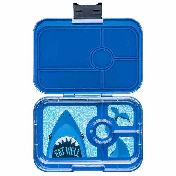 Leakproof Yumbox Tapas Bento Lunch Box - Monte Carlo Blue - 4 Compartment with Shark Tray