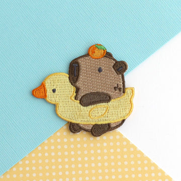Capybara in Duck Floatie Embroidered Iron-On Patch