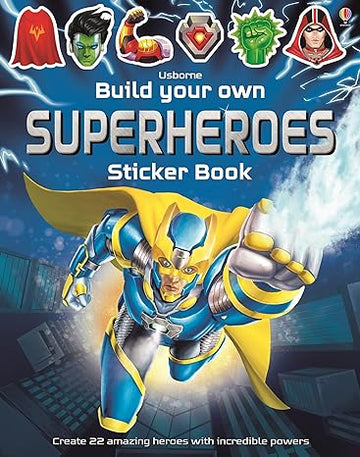 Build Your Own Superheroes Sticker Book - Build Your Own Superheroes sticker book with vibrant superhero designs, unique Canadian handmade gift for kids aged 5-7.