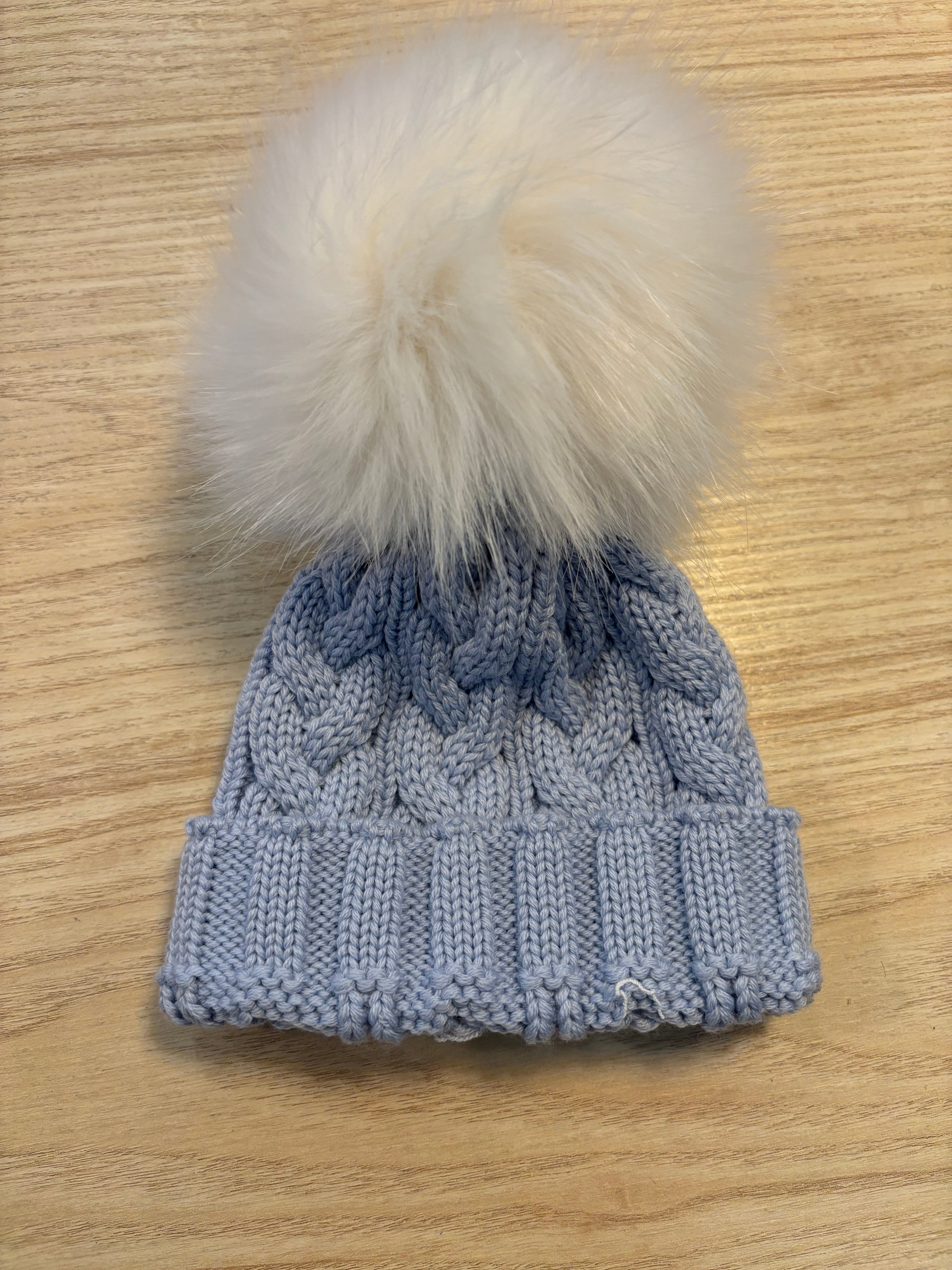 Infant Cable Knit Hat with Faux Fur Pom (various colours)