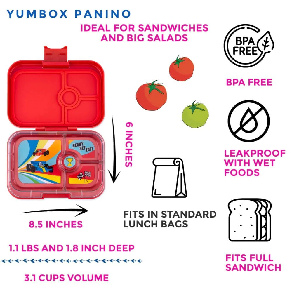 Yumbox Panino - Roar Red with Race Cars Tray