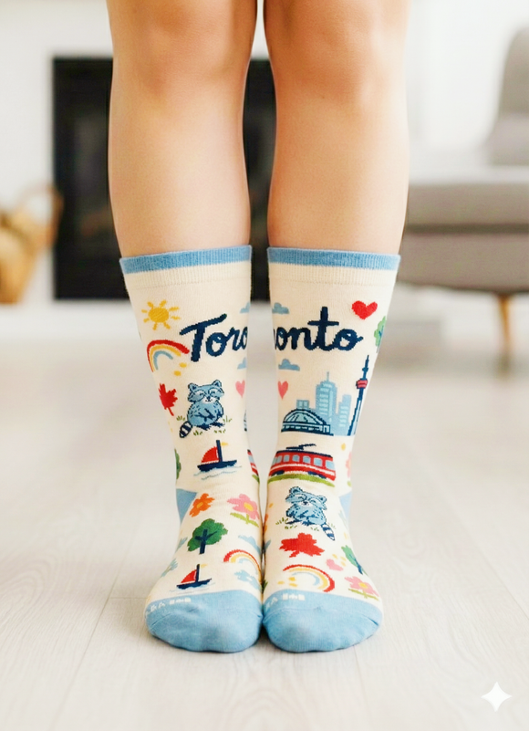 Toronto City Playful Skyline Graphic Crew Socks