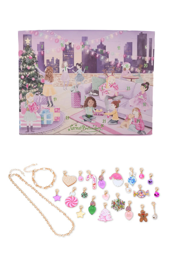 Build a Bracelet - Holiday Party Fun - Handmade Canadian holiday bracelet kit with unique charms and cityscape calendar background, perfect gift for kids ages 5+.