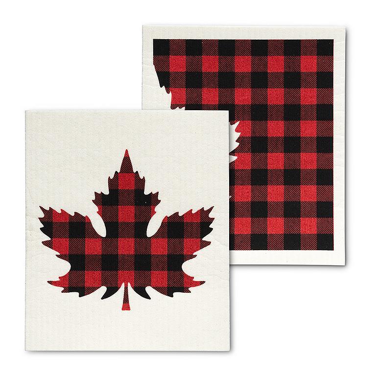 Buffalo Check Maple Leaf Dishcloths. Set of 2