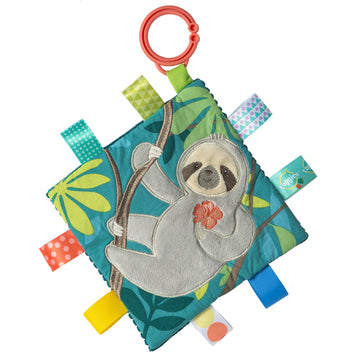 Taggies Crinkle Me Square - Handmade Canadian baby toy with soft sloth and colorful crinkle tags, unique gift for newborns.