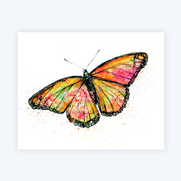 Garden Empress Monarch Butterfly Floral Watercolor Art Card