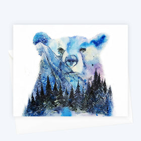 Aurora Bear Northern Lights Night Sky Watercolor Art Card - 0