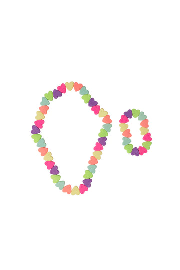 Sweet Tart Heart Necklace & Bracelet Set - Handmade Canadian Sweet Tart heart necklace and matching bracelet in pastel colors, unique gift for kids.