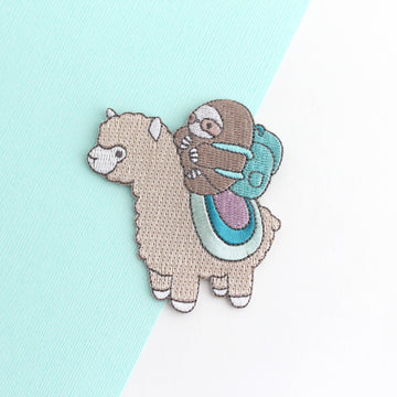 Sloth and Alpaca Adventurer Embroidered Iron On Patch