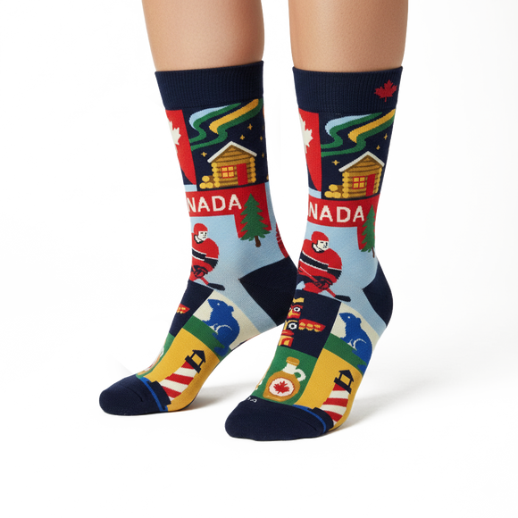 Men's Canada Colorful Outdoor Lifestyle Graphic Crew Socks