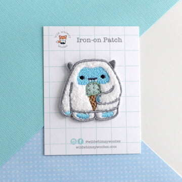 Yeti eating Ice Cream Chenille Iron On Patch - 0