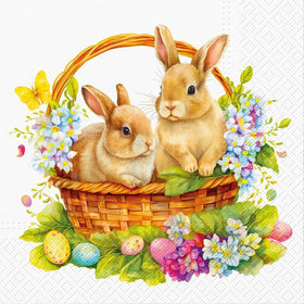 Luncheon Bunnies in Basket Napkins - Pack of 20