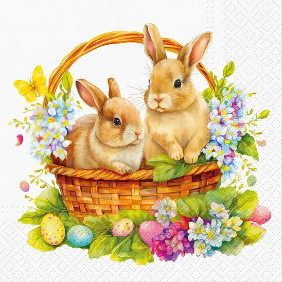 Luncheon Bunnies in Basket Napkins - Pack of 20