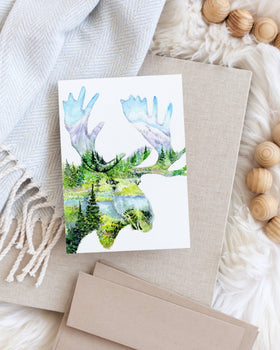 Mighty Moose Summer Watercolor Art Card - 0