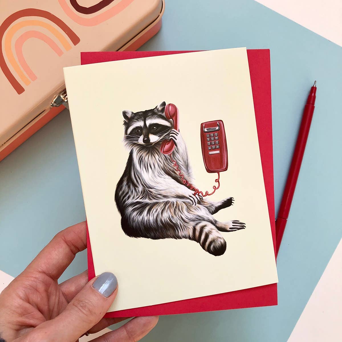 Raccoon on the Phone Card