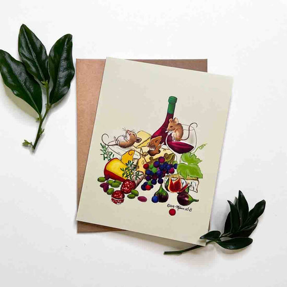 Wine & Cheese Mice Greeting Card