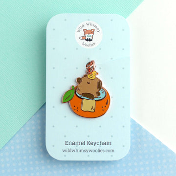 Capybara in Orange Bathtub Enamel Keychain - 0