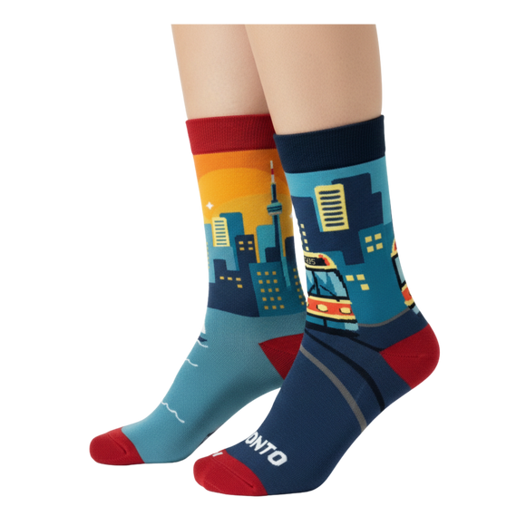 Mismatched CN Tower & Streetcar Crew Socks