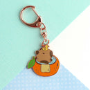 Capybara in Orange Bathtub Enamel Keychain-1