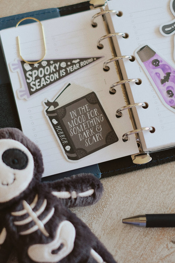 In The Mood For Dark and Scary - Horror Book Vinyl Sticker