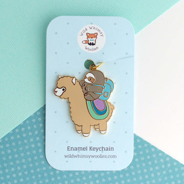 Sloth and Alpaca Adventurer Enamel Keychain (Gold) - 0