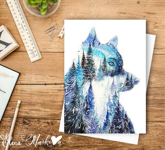 Leader of the Pack - Wolf Watercolor Art Card