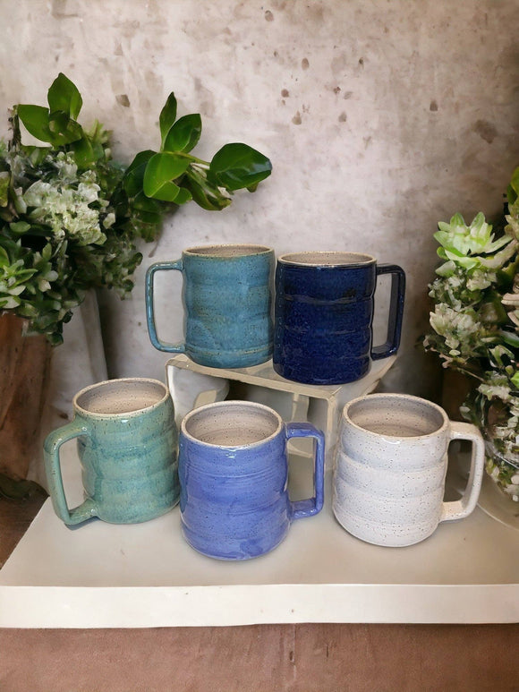Handmade Stoneware Wavy Coffee Mug