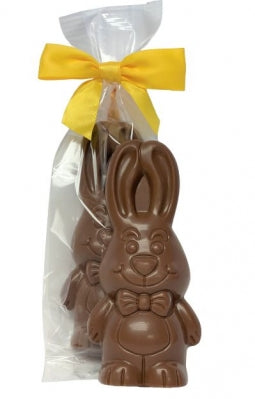 Milk Chocolate Bunny with Bow Tie - Handmade Canadian milk chocolate bunny with bow tie, tied with yellow ribbon gift packaging.