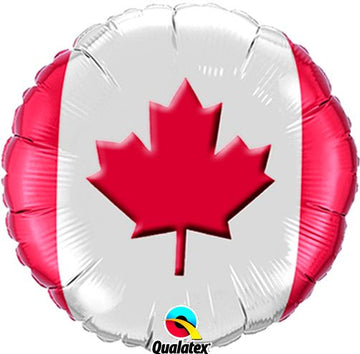 Helium Balloons for Various Occasions - Round helium balloon featuring a red Canadian maple leaf on white background, handmade unique gift.