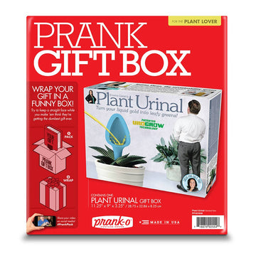 Prank Gift Box Plant Urinal - Prank Gift Box with Plant Urinal design, handmade unique Canadian gift packaging in red.