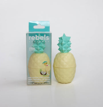 Yellow Pineapple Lip Balm 100 % Natural PINA COLADA - Handmade Canadian yellow pineapple lip balm with teal leaf cap in clear gift box, unique spa accessory.