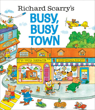 Busy, Busy Town - Richard Scarry's Busy, Busy Town book cover with colorful animals and busy town scene, unique handmade Canadian gift.