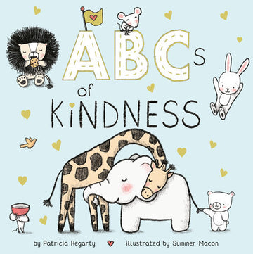ABC's of Kindness Board Book - ABC's of Kindness board book cover with playful animal illustrations, unique handmade Canadian gift.