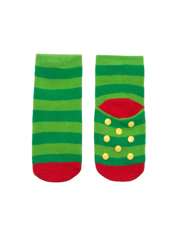 World of Eric Carle: The Very Hungry Caterpillar Baby/Toddler Socks 4-Pack: 2T-3T - Green and light green striped baby socks with red toes and yellow polka dots, unique handmade Canadian gift.