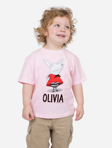 Olivia Kids' T-Shirt - Kids' pink handmade Canadian t-shirt with unique fox illustration and Olivia name, gift-ready.