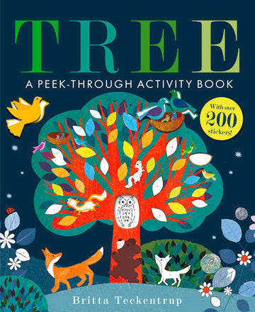 Tree: A Peek-Through Activity Book - Tree peek-through activity book cover featuring colorful handmade tree illustration with animals, unique Canadian gift for.
