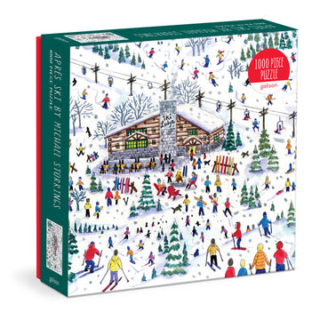 Michael Storrings Apres Ski 1000 Pc Puzzle - Michael Storrings Apres Ski 1000 pc puzzle with detailed winter lodge scene, unique handmade Canadian gift.